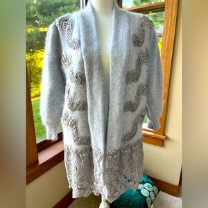 Stunning Kwang Sin 🩶 Grey Angora Lace Sweater Cardigan XL